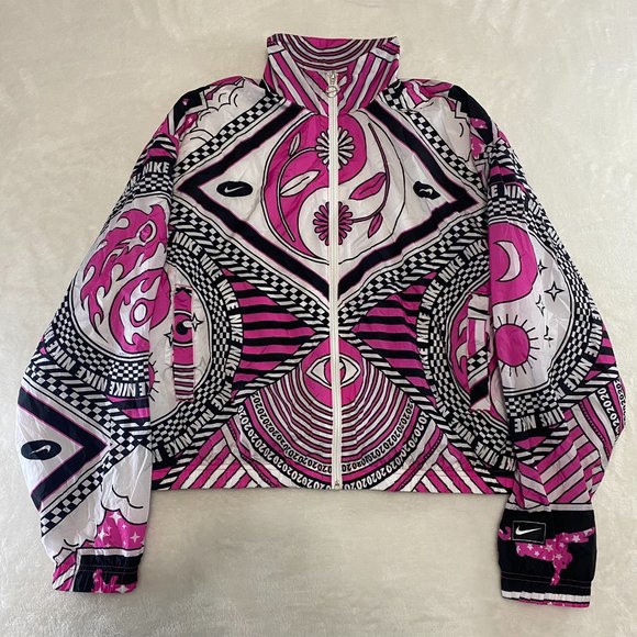 Nike Womens Mock Neck Full Zip Windbreaker Jacket 2020 Size L Fucsia Pink White - Picture 1 of 12